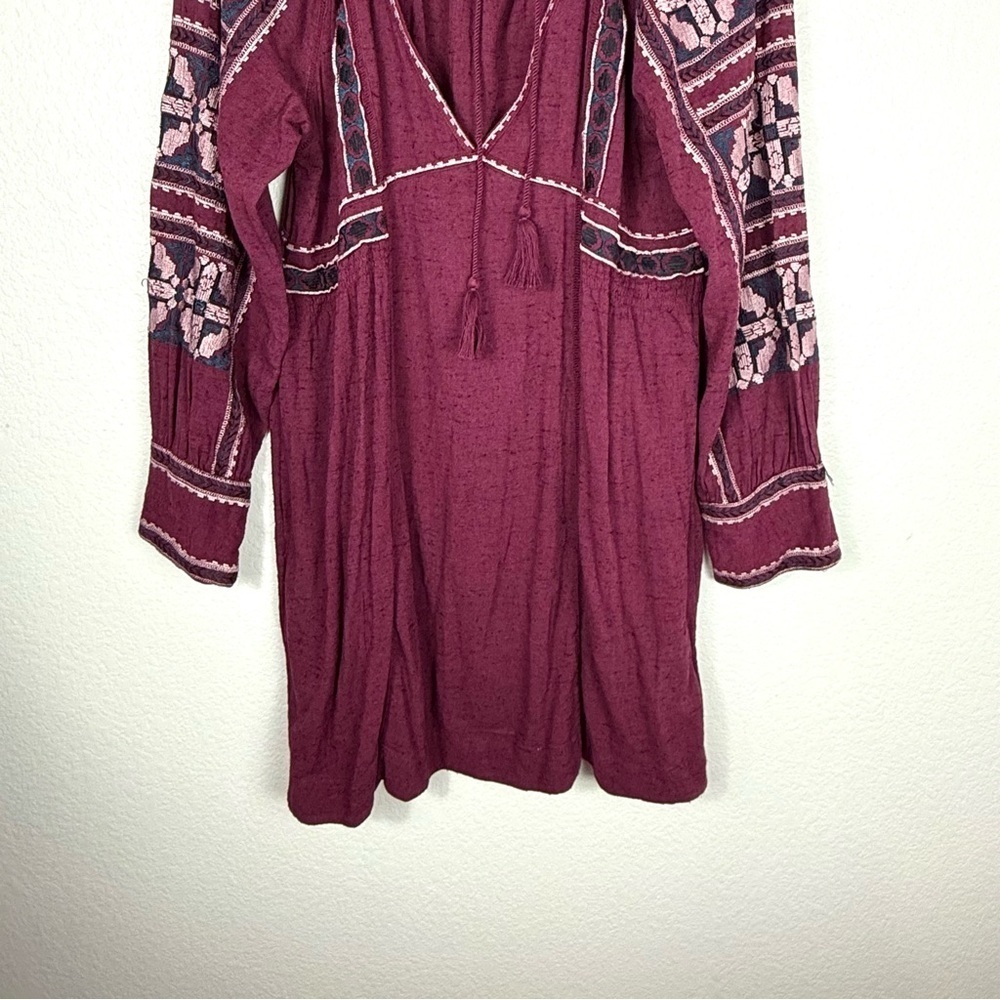 Free People Burgundy Embroidered Long Sleeve Tunic Dress - Picture 4 of 11